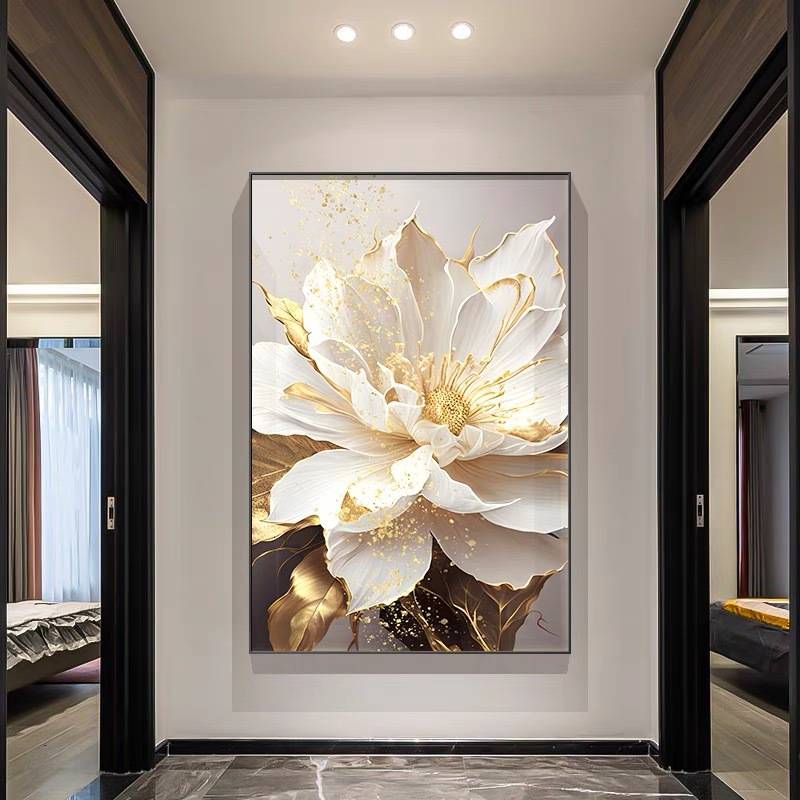 入户玄关装饰画现代轻奢牡丹花卉挂画大气走廊过道楼梯间餐厅壁画图片