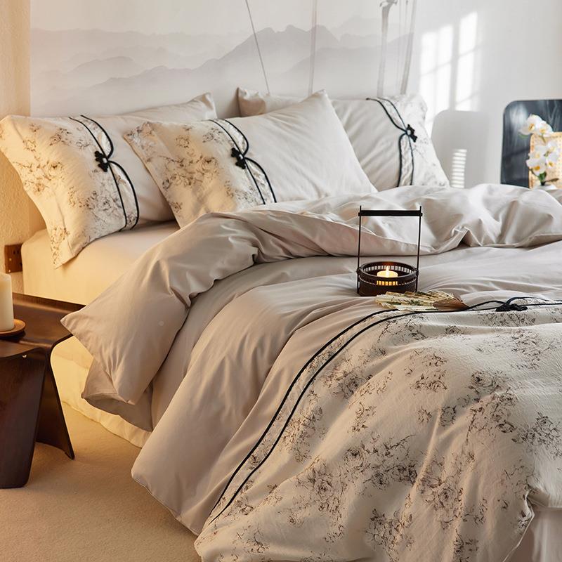 新中清式品长绒棉天a94丝四件套小女新淑四件套床温馨床品南通家