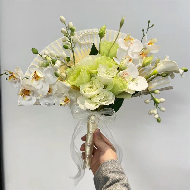 新中式新娘折手62170717扇花结婚团扇迎亲捧礼拍照道具仿真婚花晨