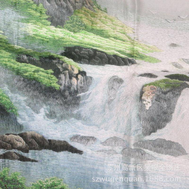 苏-绣公片气绣壮山河卧室客厅办室会议室书房装饰手工画刺绣
