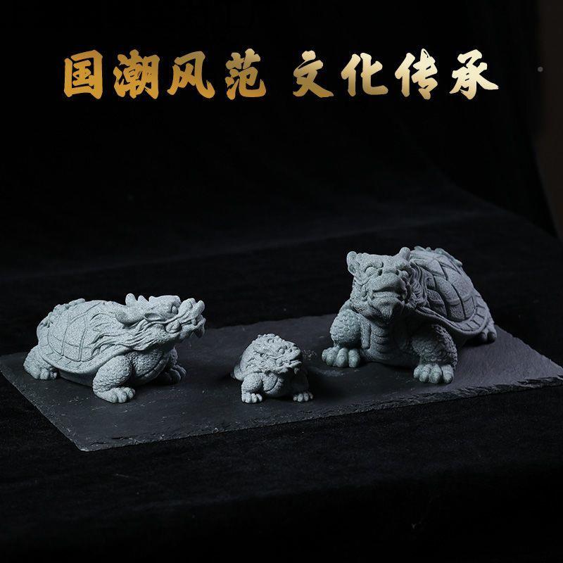 瑞中式招财龙鱼缸造景装饰品龟创意青砂石书雕房桌面兽玄武石鹫里