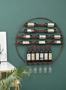 AL-62135创意简壁挂式酒架厅唱吧上墙铁艺约酒收纳柜客厅悬挂式圆