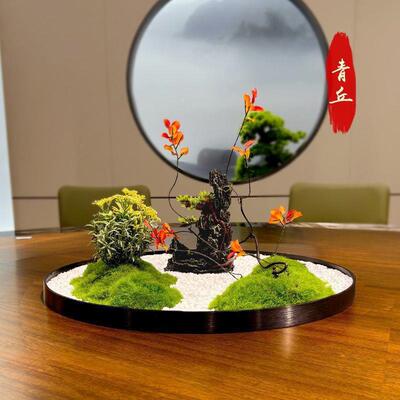 酒店餐桌间中厢AL100080摆花苔藓电转盘装饰摆件包动圆∑