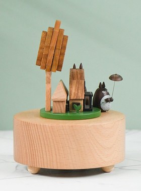 2023年大树下的三只小猫旋转八音盒木制工K艺品刻字LOGO现货送朋