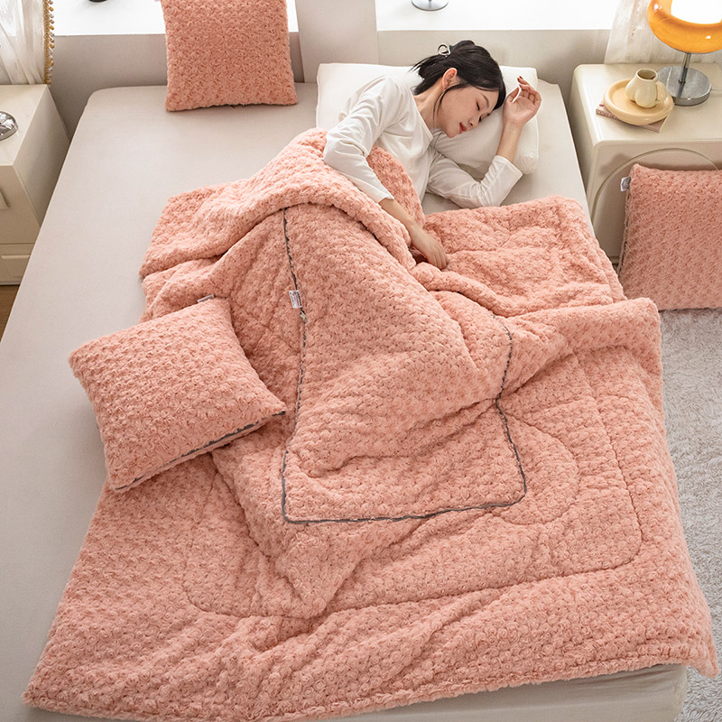 加厚兔毛抱枕被子两o用纯色办公室靠垫简约宿舍午休毯多功能冬