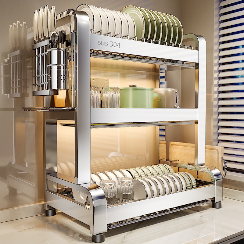 304不锈钢厨房置物架家用台面多功能碗盘沥O水架放碗架碗筷收纳盒