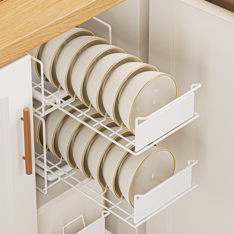 抽拉式碗盘收纳架可叠加厨房沥水碗碟架放碗架抽V屉碗架内置橱柜