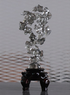 新中式透明假山太l湖石头摆件木底座禅意玄关样板房软装摆设品