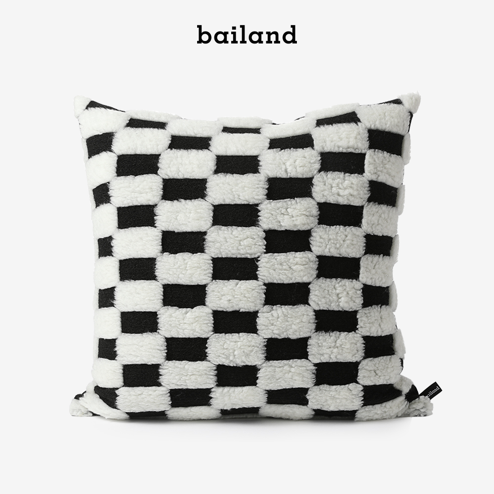 ailad简约黑白方块毛呢抱枕套样板间沙O发靠枕靠垫卧室方枕