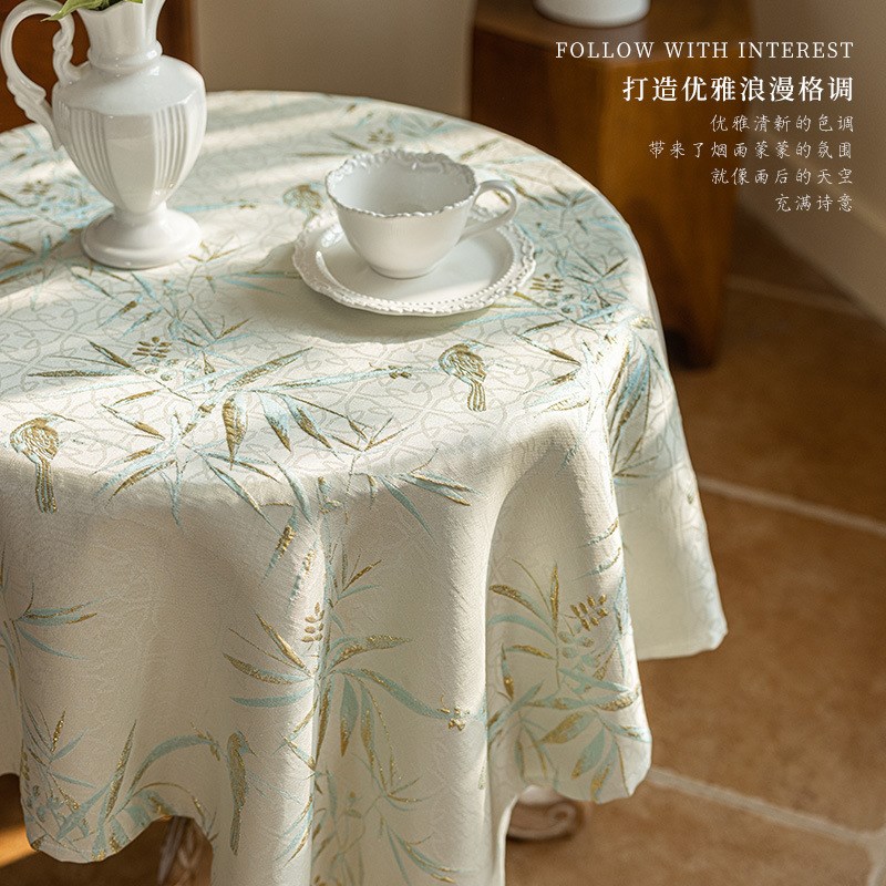 圆桌桌布新中式竹子立体提花高级感餐桌布中国风刺绣圆形茶几台布