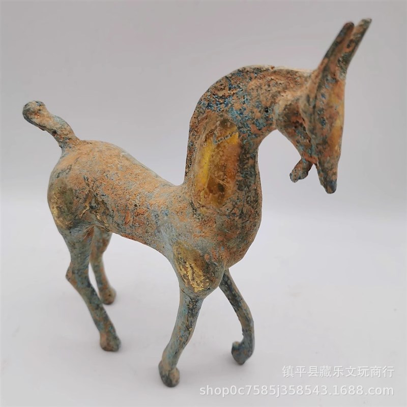 仿古老物件真品青铜器鎏金马工艺品摆件古玩收藏送礼博古架装饰品