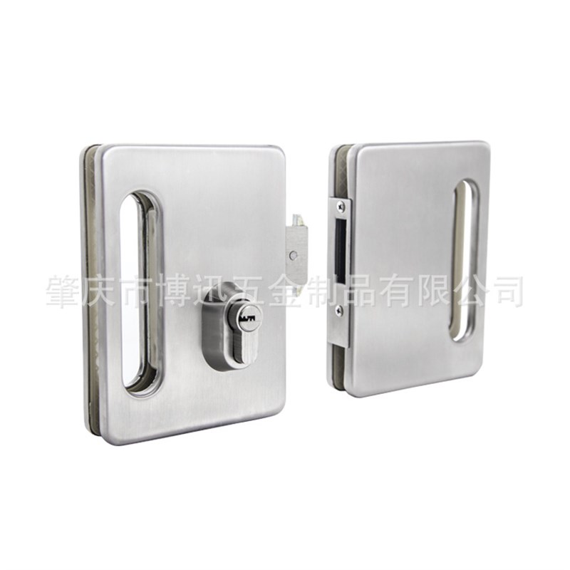 直供锁具工程配套五金304双开无框办公室玻璃移门锁中央