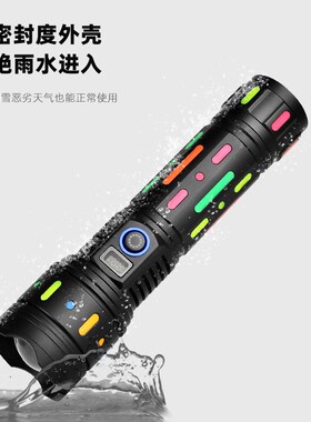 抖音户外白激光远射高亮可变焦手电32850长续航带电显夜光手电筒