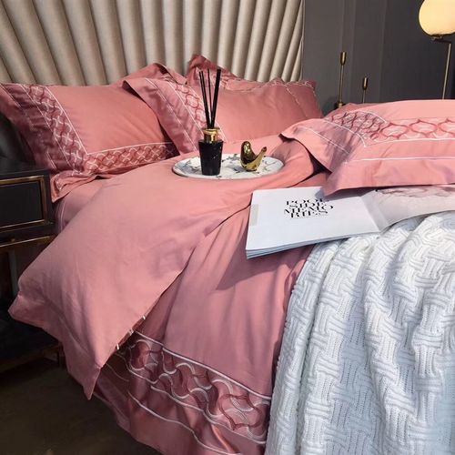 高端进口100支长绒棉四件套别墅样板间纯色刺绣五星酒店床上用品