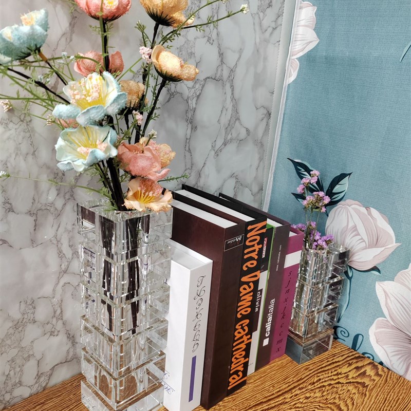 现代简约玻璃水晶花瓶摆件轻奢家用客厅餐厅桌面插花花器装饰品北