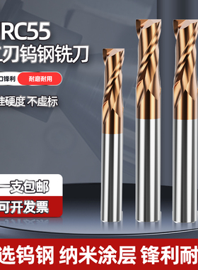 55度2刃平底钨钢铣刀硬质合金纳米涂层钢件不锈钢加长两刃立铣刀