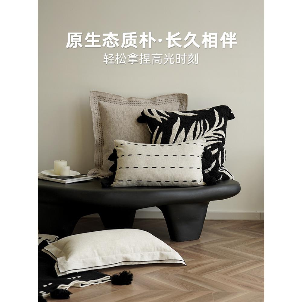 兰品“纯栀子花”手工绣花棉麻枕头,中国风枕头,Wabi-Sabi客厅