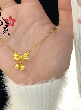 铃兰花蝴蝶结项链女精致气质