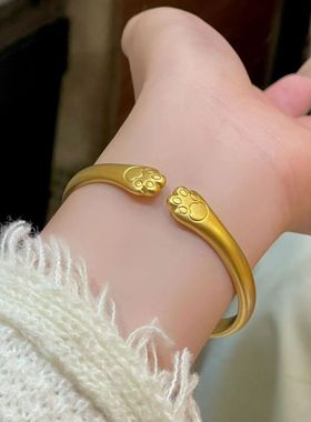 越南沙金古法开口手环猫爪手镯