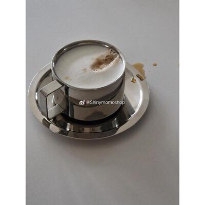 Shinymomo小众咖啡杯碟套装覆古不锈钢拿铁杯高颜值ins博主轻奢