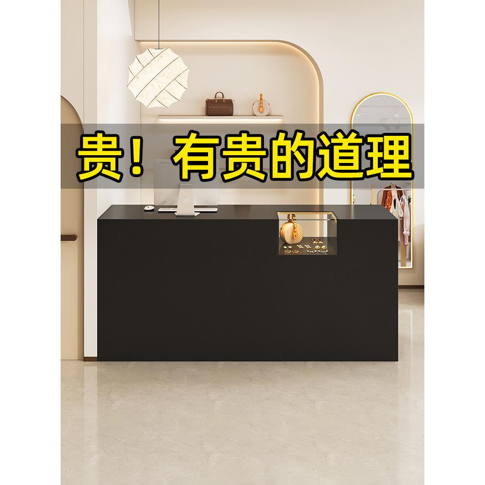 黑色烤漆网红潮店收银台带玻璃展示柜7字形女装服装店铺小型吧台