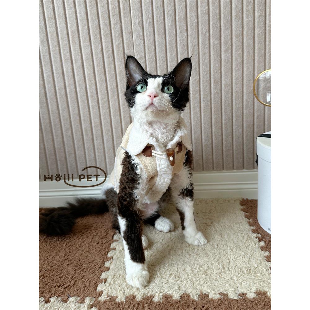 HOiii PET 麂皮绒马甲德文猫衣服加厚保暖无毛猫背心羊羔绒秋冬