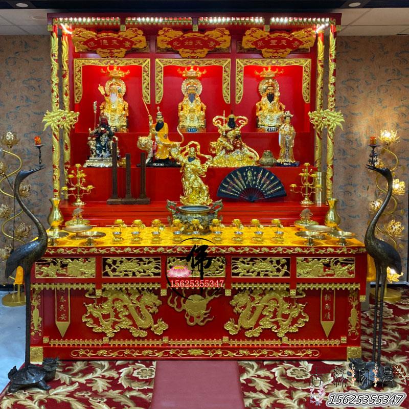 香樟木雕花佛龛 可订制神桌供台 中式卯榫结构神柜 描金做旧神坛