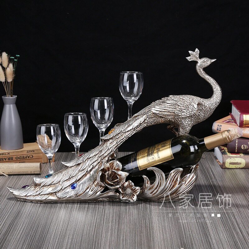欧式复古做旧孔雀红酒架摆件 雕塑 树脂工艺品家居客厅桌面装饰品