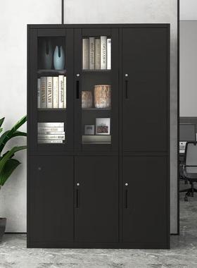 黑色DO-123钢制办文公室件柜皮柜矮柜财资料档案铁柜阳台带锁储物