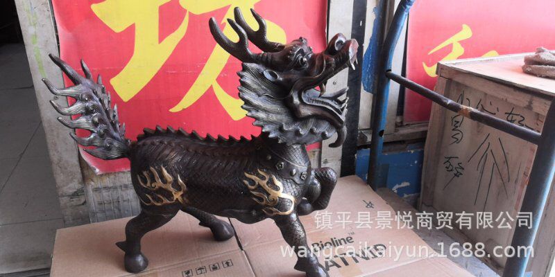 铜麒麟摆件一对大号铜火麒麟铜家居客厅摆设工艺品