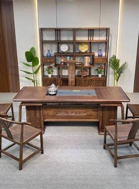 乌金木WLL茶桌椅组合茶台公室客厅新中式办实茶桌椅台储物木多功