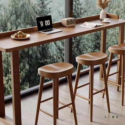 全实木长吧吧台带挡简约现985代阳台落边地窗条高脚桌休息区台桌