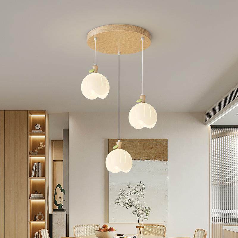 餐厅吊灯约现谱代奶油风花简餐苞圆盘吧台灯全光护LX2407眼温馨浪