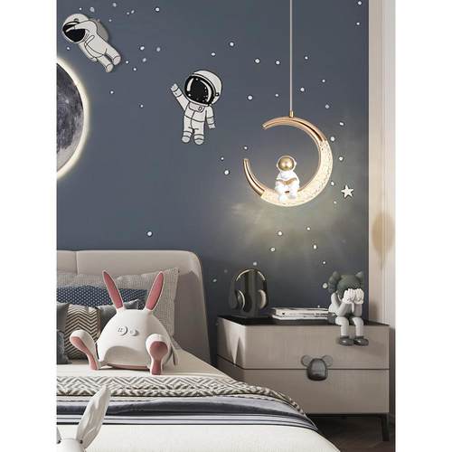 儿极童房床头吊灯现代简护眼轻奢约室简升降卡通457男孩卧月亮吊