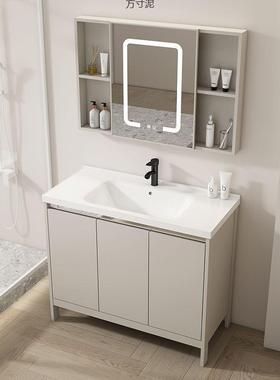 025奶油风橙色太空铝222落地式浴室C柜组合体陶一瓷盆2洗手台CUP