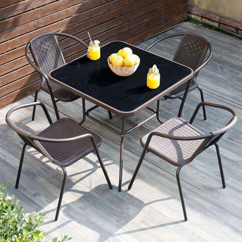 户外NNL铁艺庭院椅室椅子露天台休闲阳小茶几带伞桌藤外椅三件套