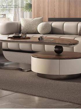 轻奢实意木茶极简代简约岩板创树叶家用茶几几电视柜新岩QAX现素