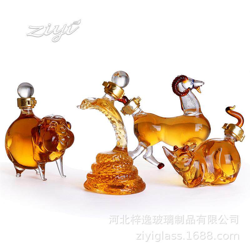 容跨境销十售二生肖酒瓶小动物酒瓶龙马无品牌/蛇牛鼠鸡虎玻璃酒
