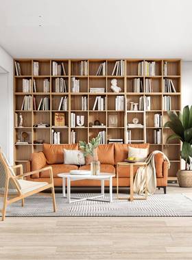 WLC5V纯实木书架组合书全红橡木置墙物柜简约高开放式原木满整可