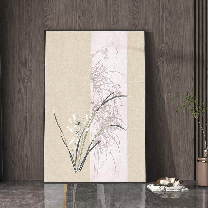 新中饰式花工笔装画现VBW代厅大幅书房茶室玄关艺术背客景竖版兰