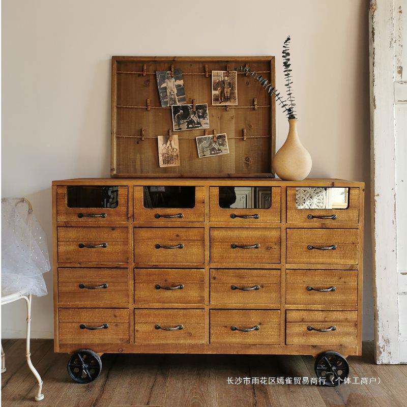 复古柜木子实斗柜花艺店SLC98779装柜矮餐边柜做旧柜储饰物柜展示