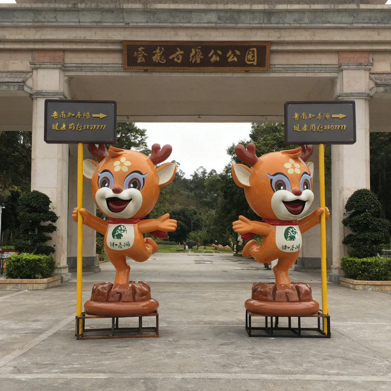 大型玻璃钢麋鹿雕塑卡通动物公仔吉祥物户外景观美陈模型摆件