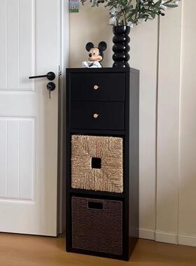 纳古风黑QYL色卡莱格子柜收纳克书柜一体靠墙置物架简复约电视柜