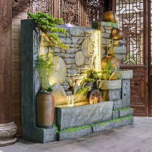 大型假山流水喷泉水幕墙摆件庭院景观别墅花园玄关鱼池酒店装 饰品