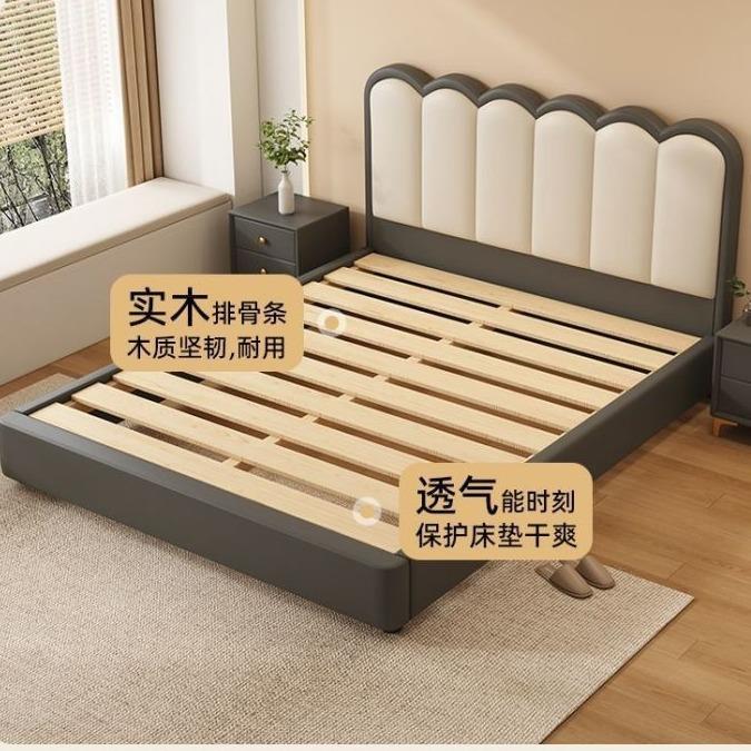 59242103法式软包实木奶床家用主卧2米大浪床油风波1.8m双床1.2人