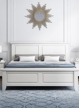美式轻1奢全实木床.米双8物人床白色1.5米储现代简约欧936式主卧