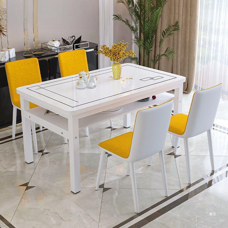 钢化玻璃层桌双组合小户型餐家用储物吃饭桌子客餐厅长方椅无品牌