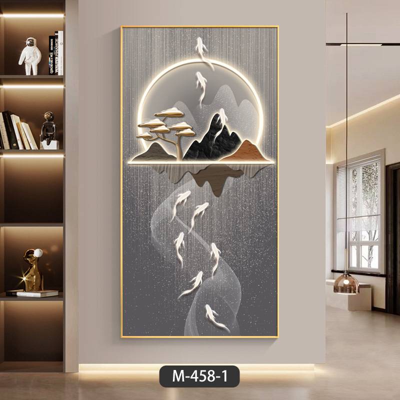 九鱼图入户玄关装饰画进门客厅走廊过道挂画大气麋鹿竖版壁画图片