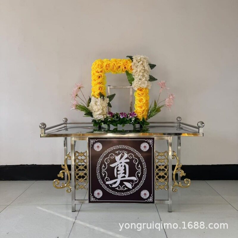 殡葬用品祭坛桌供桌祭祀桌不锈钢可折叠桌子重复使用围观花厂家