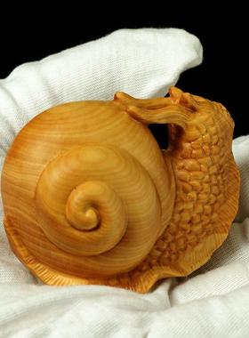 家杨木雕动厂SLI物手把件家居装饰摆饰雕黄工宠艺品茶蜗牛